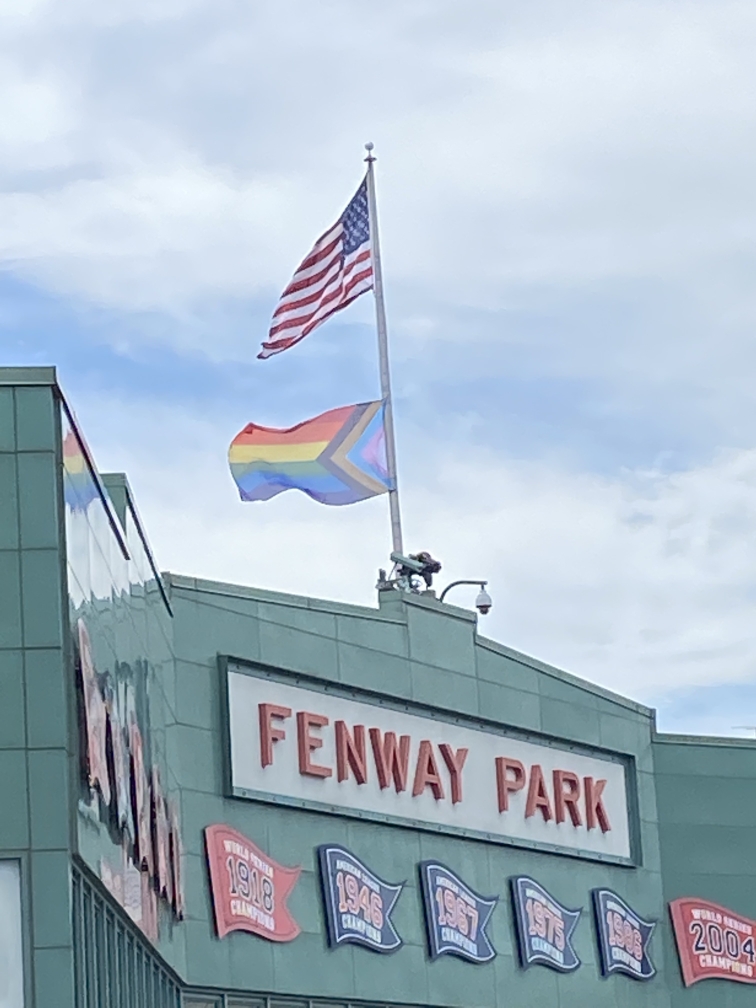 Progress flying high at Fenway Park! @redsox vs @astrosbaseball #pridenightatfenway #bostonpride #pridemonth #fenwaypark #progressflag