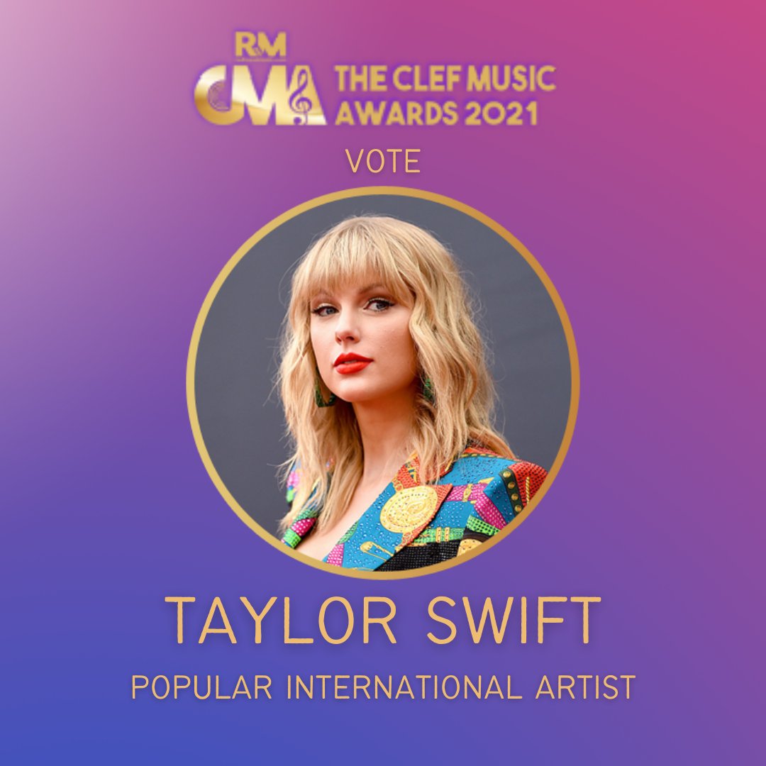 taylornation13's tweet photo. Taylor is nominated for Popular International Artist at the @radioandmusic #ClefMusicAwards! 𝄞

Vote now through June 15 at https://t.co/WKX3KHOnoC! ✨ https://t.co/kRJywDwKUB