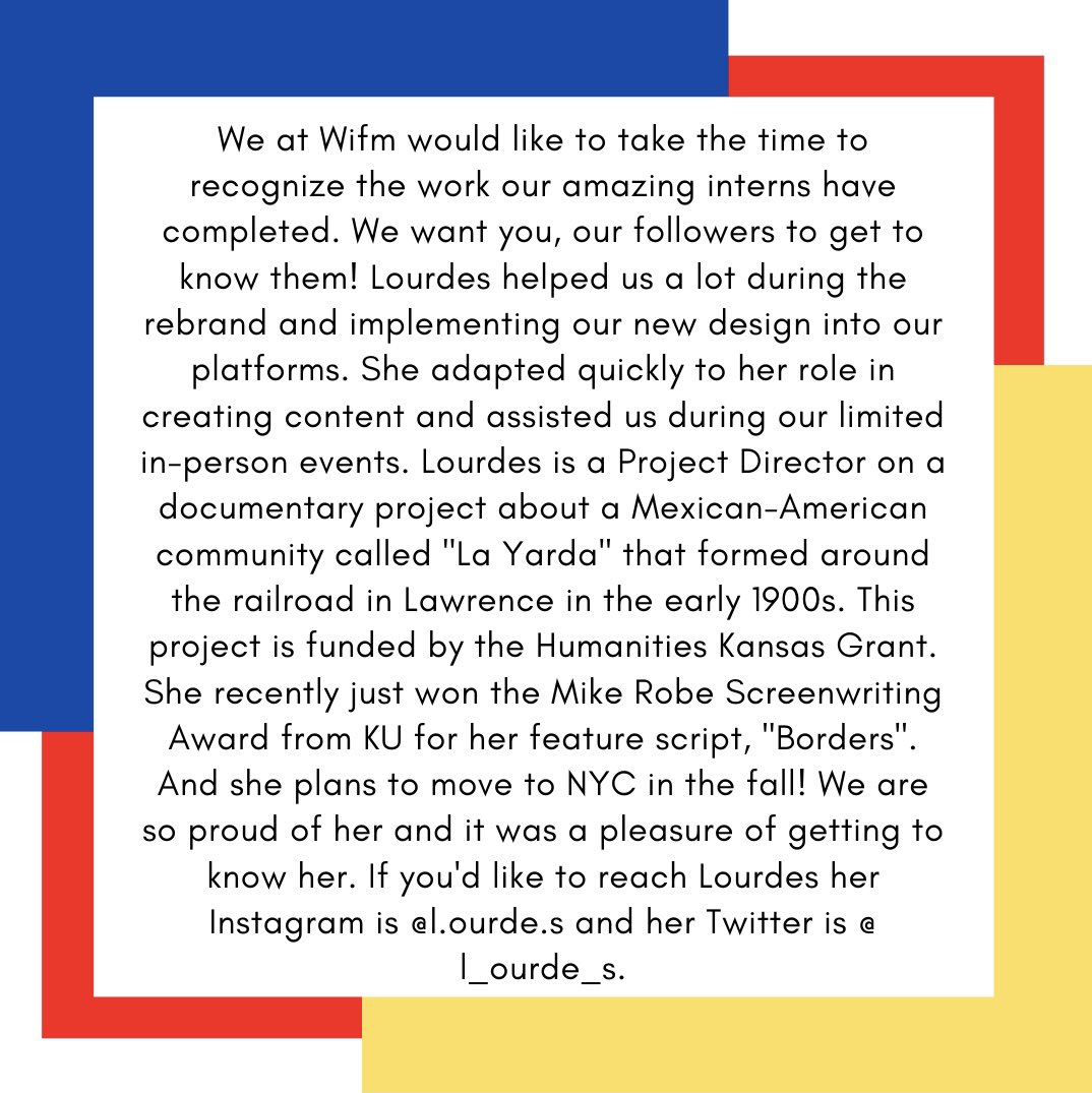 We at Wifm would like to take the time to recognize the work our amazing intern Lourdes has completed. <a href="/l_ourde_s/">Lourdes Kalusha-Aguirre</a>