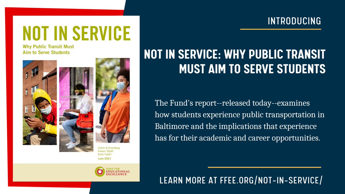 TheFundBalt's tweet image. Introducing the Fund's new report, NOT IN SERVICE, which examines how students experience public transportation in Baltimore and the implications that experience has for their opportunities. Read our full report, including students’ stories, here: ffee.org/not-in-service/