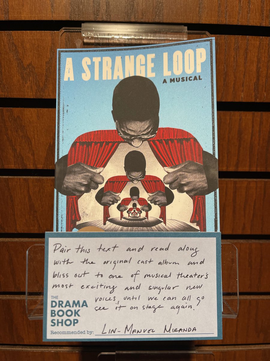Lin_Manuel's tweet image. Unexpected perk--I get to do a monthly staff pick at the @dramabookshop! I picked @TheLivingMJ's brilliant A Strange Loop. Come check us out and thanks to those of you who came to opening day.-LMM