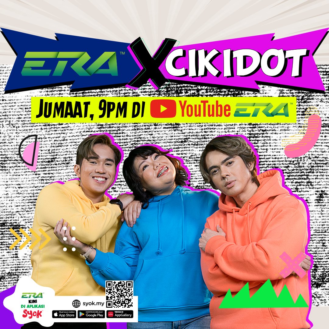 ERAdotje's tweet photo. Guys, kitaorang ada barang baek nak payung kat korang. Nantikan kolaborasi ohsem dari ERA X Cikidot @Cikidot_Channel  bermula hari ini jam 9 pm di YouTube ERA. Subscribe YouTube ERA sekarang, lagi 10k je nak hit 1 millions. Cukup sejuta, kitaorang buat giveaway iphone. https://t.co/hXeMxXAgQD