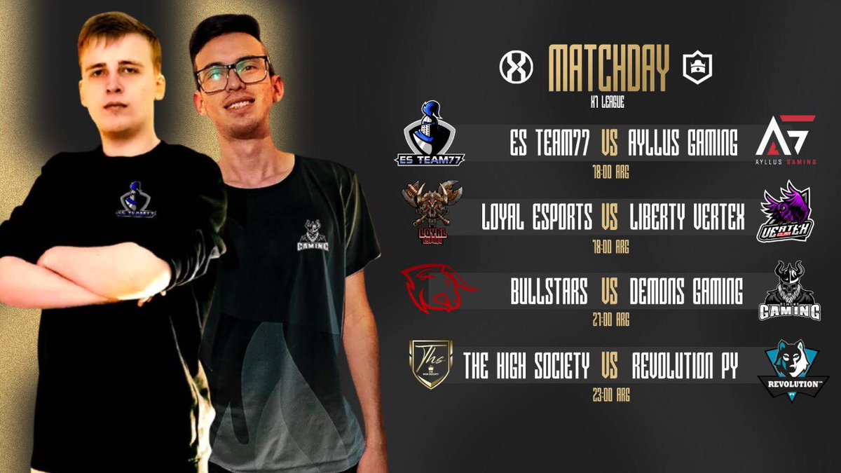 X1 League (@x1league) on Twitter photo #CR | ¡MatchDay!🔥
Finalizando la segunda jornada con estos partidos de terror. ¿Quienes creen que ganarán?
⚔️| <a href="/EsTeam77/">Es Team77</a> 🆚 <a href="/AyllusGaming/">Ayllus Gaming</a>
⚔️| <a href="/Esport_Loyal/">Loyal eSports🇲🇽</a> 🆚 <a href="/Vertex_Lv/">Liberty Vertex Esports</a>
⚔️| <a href="/BullStars_/">𝗕𝘂𝗹𝗹𝗦𝘁𝗮𝗿𝘀™</a> 🆚 <a href="/Demons_GamingGG/">Demons Gaming</a>
⚔️| <a href="/TheHighSociet11/">The High Society</a> 🆚 <a href="/RevolutionPy/">Revolution™ PY</a>
#X1League #CR | ¡MatchDay!🔥
Finalizando la segunda jornada con estos partidos de terror. ¿Quienes creen que ganarán?
⚔️| <a href="/EsTeam77/">Es Team77</a> 🆚 <a href="/AyllusGaming/">Ayllus Gaming</a>
⚔️| <a href="/Esport_Loyal/">Loyal eSports🇲🇽</a> 🆚 <a href="/Vertex_Lv/">Liberty Vertex Esports</a>
⚔️| <a href="/BullStars_/">𝗕𝘂𝗹𝗹𝗦𝘁𝗮𝗿𝘀™</a> 🆚 <a href="/Demons_GamingGG/">Demons Gaming</a>
⚔️| <a href="/TheHighSociet11/">The High Society</a> 🆚 <a href="/RevolutionPy/">Revolution™ PY</a>
#X1League