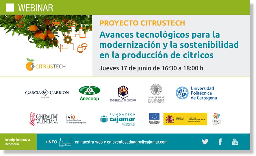 AgroNews Comunitat Valenciana (@agronewscv) on Twitter photo El Grupo Operativo <a href="/gocitrustech/">Proyecto CITRUSTECH</a> presenta los resultados del proyecto en un webinar el próximo 17 de junio.
Toda la información la tienes en <a href="/AgroNewsCV/">AgroNews Comunitat Valenciana</a>:
agronewscomunitatvalenciana.com/el-grupo-opera… El Grupo Operativo <a href="/gocitrustech/">Proyecto CITRUSTECH</a> presenta los resultados del proyecto en un webinar el próximo 17 de junio.
Toda la información la tienes en <a href="/AgroNewsCV/">AgroNews Comunitat Valenciana</a>:
agronewscomunitatvalenciana.com/el-grupo-opera…