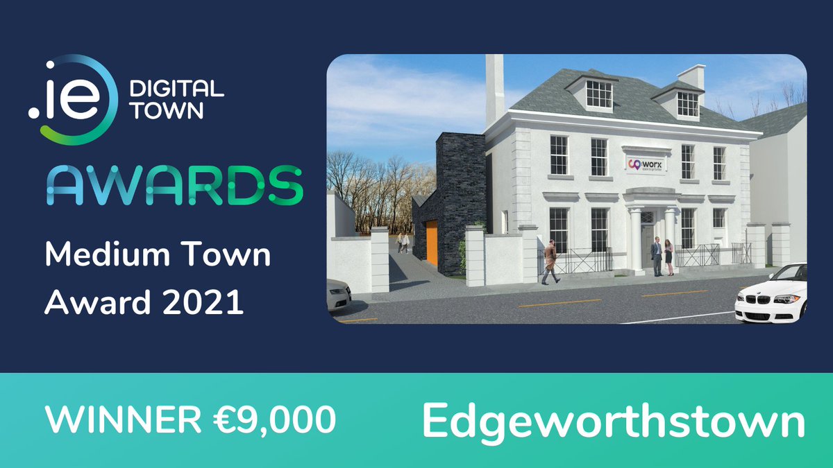 Congratulations to Edgeworthstown, winner of the Medium Town Award, who will receive €9,000. 
.IE #DigitalTownAwards 2021 <a href="/coworx_ie/">CO:WORX - Coworking Space in Longford 🚀</a> <a href="/longfordcoco/">Longford County Council</a> <a href="/SorcaClarke_TD/">Sorca Clarke TD</a> <a href="/peterburkefg/">Peter Burke</a>