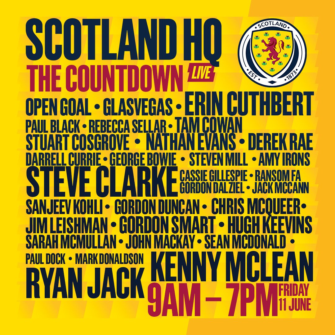 ScotlandNT's tweet photo. Here's just some of the guests joining us on Scotland HQ LIVE: The Countdown tomorrow, as we build-up to the opening match of UEFA #EURO2020

#ScotlandHQ https://t.co/M5AxAo35Jj