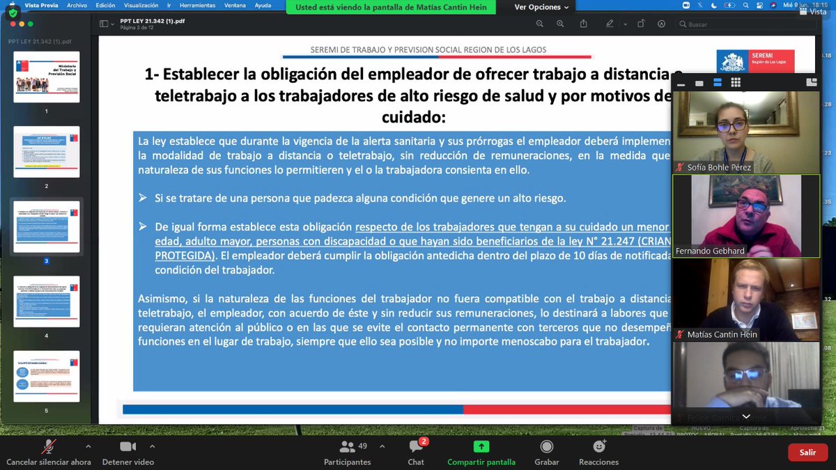 Seremi del Trabajo, <a href="/fdo_gebhard/">Fernando Gebhard Vásquez</a> y la DR del <a href="/ISLLosLagos/">ISL Los Lagos</a>, <a href="/sibp_/">Sofia Bohle Perez</a>  realizaron una presentación virtual a través de Zoom a gremios AgroLlanquihue y AproLeche sobre la Ley 21.342 y el Nuevo Seguro Obligatorio #COVIDー19 para trabajadores, en el que participaron más de 50 personas.