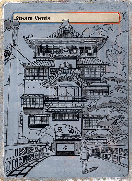 The longest I've ever spent painting a single card? Probably the Steam Vents painted after a scene from Hayao Miyazaki's masterpiece 'Spirited Away.'