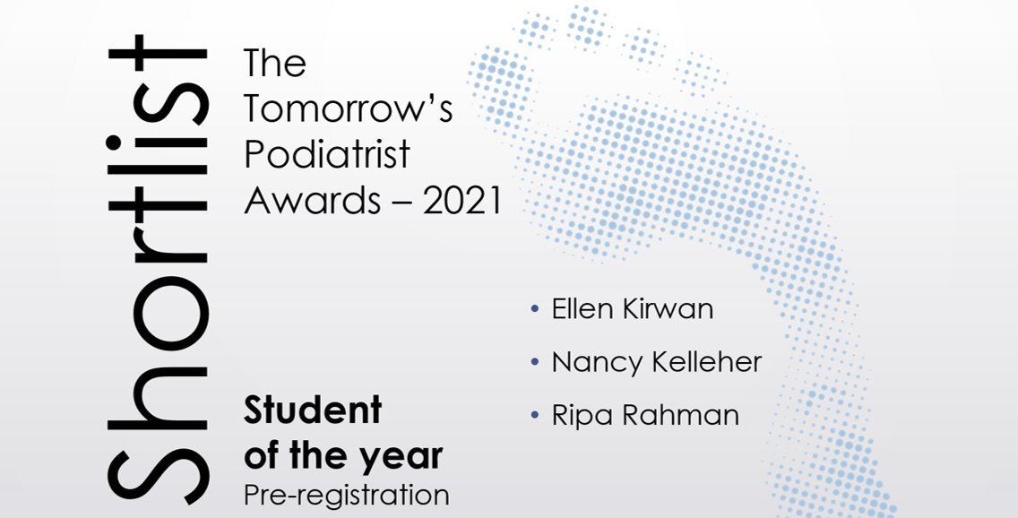TomorrowsPods's tweet photo. Our final category of the 2021
@FlexitolUK Tomorrow's Podiatry Awards; the Student of the Year Award.
Congratulations to everyone nominated and especially those shortlisted.
You can find out the winners on Friday, 25th June at 7pm.
#TomorrowsPods #NextGenPods #Podlings https://t.co/puSg89y4dG