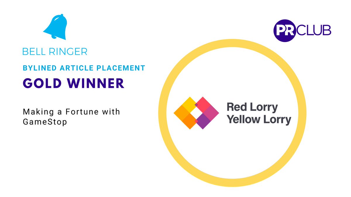 PR Club (@prclubofne) on Twitter photo Be honest - did you almost make a fortune by buying GameStop stock? <a href="/RedLorryComms/">Red Lorry Yellow Lorry</a> just nabbed a Gold Bell in the Bylined Article Placement category for its response to the breaking story! #BellRinger Be honest - did you almost make a fortune by buying GameStop stock? <a href="/RedLorryComms/">Red Lorry Yellow Lorry</a> just nabbed a Gold Bell in the Bylined Article Placement category for its response to the breaking story! #BellRinger