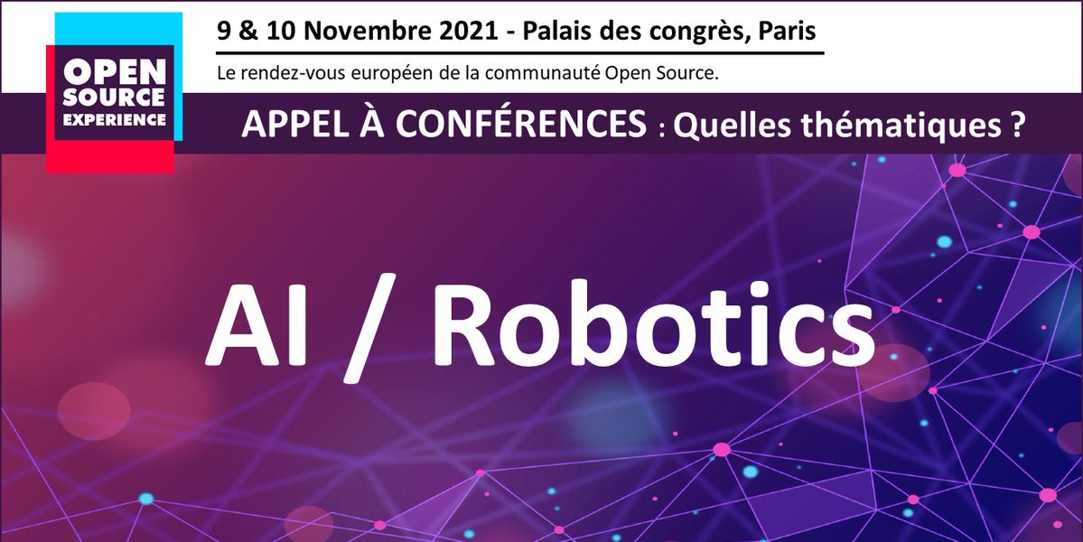Hub Open Source Systematic Paris-Region (@hubopensource) on Twitter photo 📍Appel à conférences <a href="/OSXP_Paris/">Open Source Experience</a> #OpenSource #OSXP2021 #CFP
#MachineLearning, #DeepLearning, #DataScience, #Chatbot, NLP, engineering
😀Ça vous parle ?
Alors venez nous proposer votre conférence sur cette thématique 👇
sessionize.com/opensource-exp… 📍Appel à conférences <a href="/OSXP_Paris/">Open Source Experience</a> #OpenSource #OSXP2021 #CFP
#MachineLearning, #DeepLearning, #DataScience, #Chatbot, NLP, engineering
😀Ça vous parle ?
Alors venez nous proposer votre conférence sur cette thématique 👇
sessionize.com/opensource-exp…
