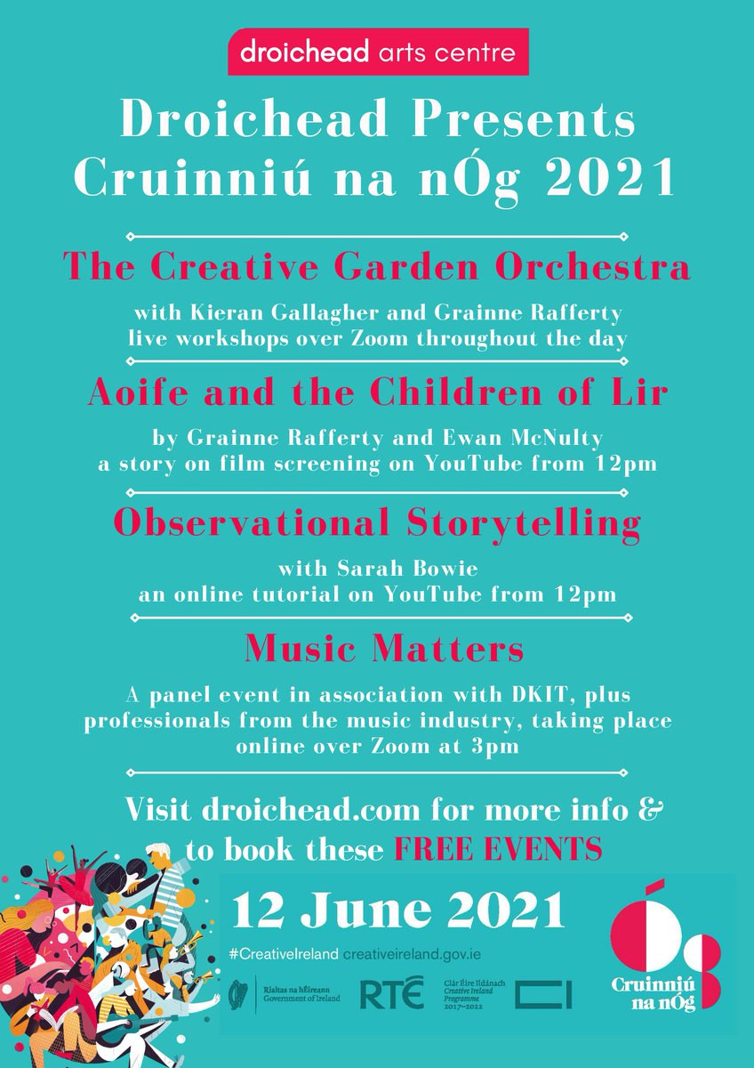 Droichead_Arts's tweet photo. #DROICHEADCONNECTS: There's lots of free events happening tomorrow for #CruinniúnanÓg but you need to reserve for #musicmatters & #creativegarden as limited tkts available! Visit https://t.co/pQ2PUyZY8d & make sure you don't miss out! @artscouncil_ie @creativeirl @louthcoco https://t.co/p4ZmYuxnVN