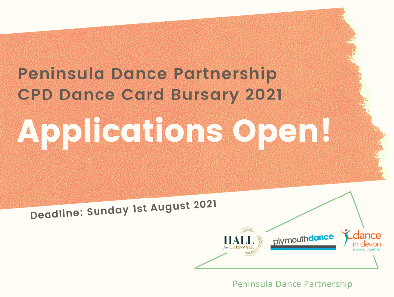 PeninsulaDanceP's tweet photo. 2021 CPD Dance Card Bursaries (£250) for Dance Artists across #Devon and #Cornwall!

Round 2 now open! Deadline 1st August 2021

More information and methods of applying: https://t.co/0TyIDbNL6d

@HallforCornwall  @plymouthdance @danceindevon #bursary #danceartists #artistsupport https://t.co/WrHyNyCyND