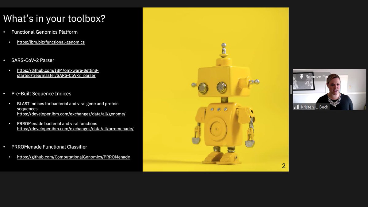 bykriscampbell's tweet photo. Today's software demos at #MDC2021:
First up, 2 presenters from @IBMResearch on the company's microbiome-related toolbox.

Functional Genomics Platform Lead Bioinformatician @theladybeck &amp; Computational Genomics Research Scientist @genomewhisperer https://t.co/CQulF3puBP