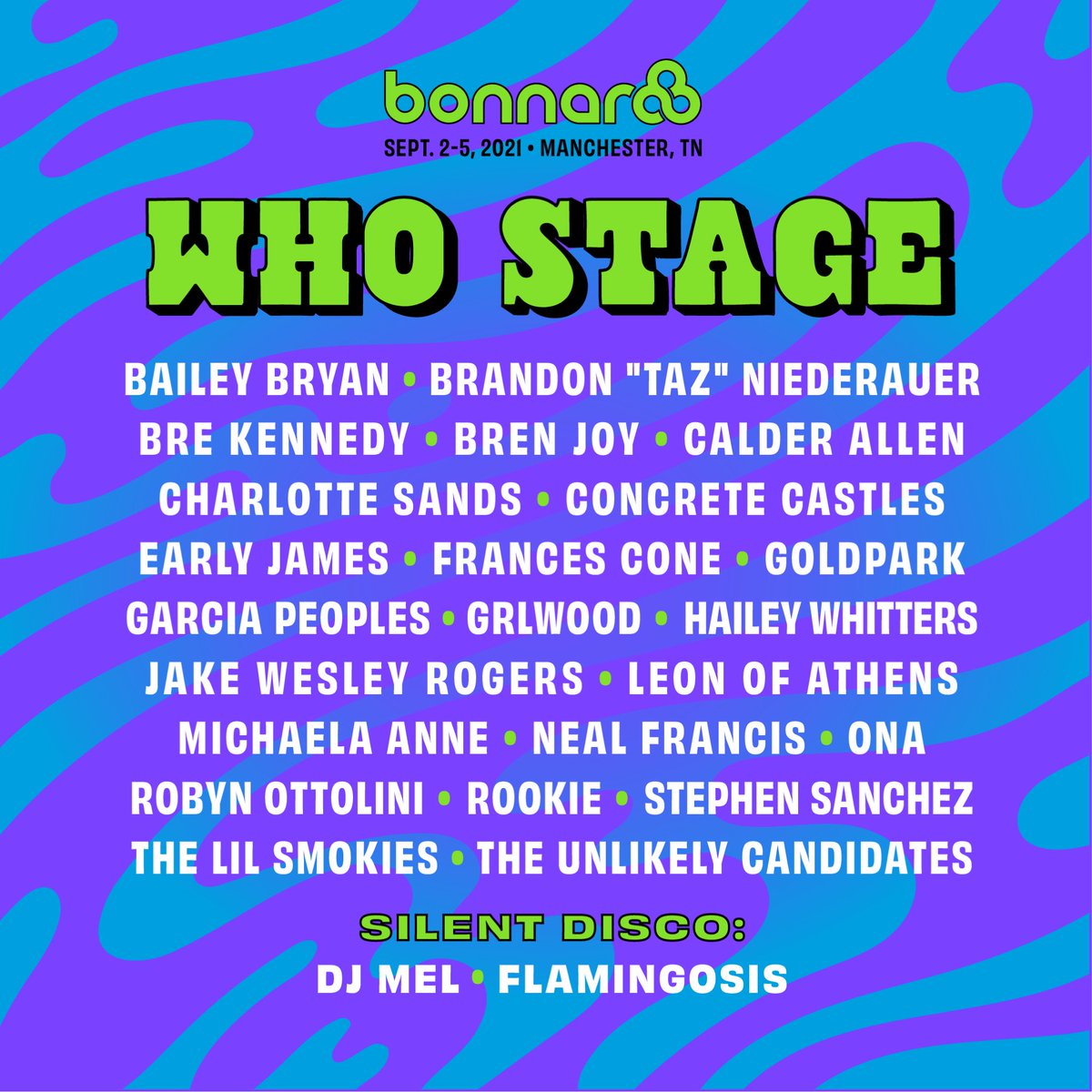 INTRODUCING our WHO STAGE and Silent Disco artists! Dig in and explore some new music from these talented acts. 🙌

See you on The Farm this September for our 20th Anniversary! 🥳 bit.ly/3vbWntw