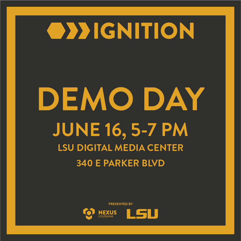 nexus_louisiana's tweet photo. The Ignition Program comes to a climax the Demo day Competition. Participants will demo their products in front of a panel of judges for a prize of up to $10,000. Franz Borghardt of @BorghardtLaw will be the Emcee of the night. 

Register to attend at: https://t.co/YzrssiRTWs https://t.co/Pz52HshYjl