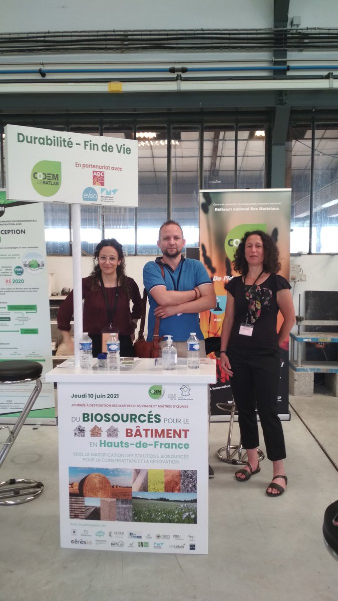 LiselotteTinel's tweet photo. Instructive day focused on biobased construction materials organised by #Codem. @IMTLD represented in 2 projets: #valorising and #VOCemissions of new construction materials with @reine85032746 et Frédéric Becquart https://t.co/qCuu3FDQOT