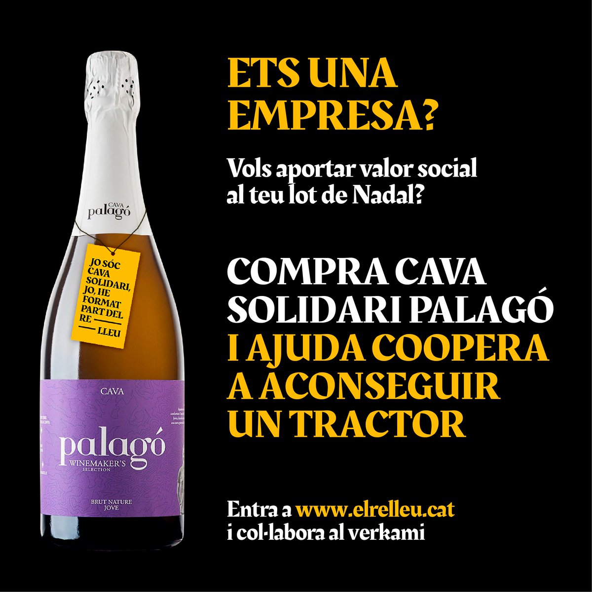 📢ETS UNA EMPRESA? Vols aportar valor social al teu lot de Nadal? 🍾🎁
Compra #Cava Solidari Palagó i Ajuda #Coopera a aconseguir un tractor. 🚜
✅ Participa al Crowdfunding ➡️ vkm.is/artcavacoopera