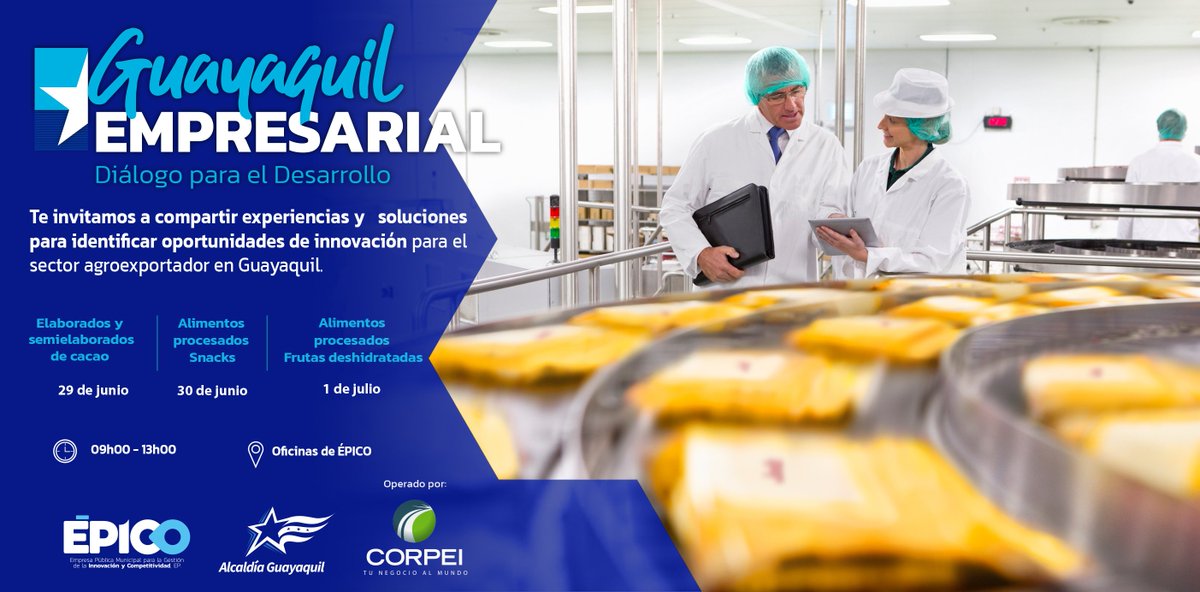 📢Junto con <a href="/EpicoGye/">epicogye</a> los invitamos a ser parte de Guayaquil Empresarial – Diálogo para el Desarrollo, con el fin de identificar necesidades y problemáticas que afectan al sector agroexportador y proponer proyectos de innovación que impacten en la competitividad de sus sectores.