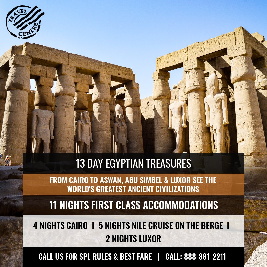 TravelCentre_Id's tweet photo. 13 Day Egyptian Treasures
✅ Small groups of maximum 18 travelers guaranteed
✅ Round trip flights New York-Cairo, Cairo-New York
Speak with one of our reservation specialists: +1 888-881-2211 or please click here: https://t.co/p6U0P6fvn7 https://t.co/rxQnVzti5u