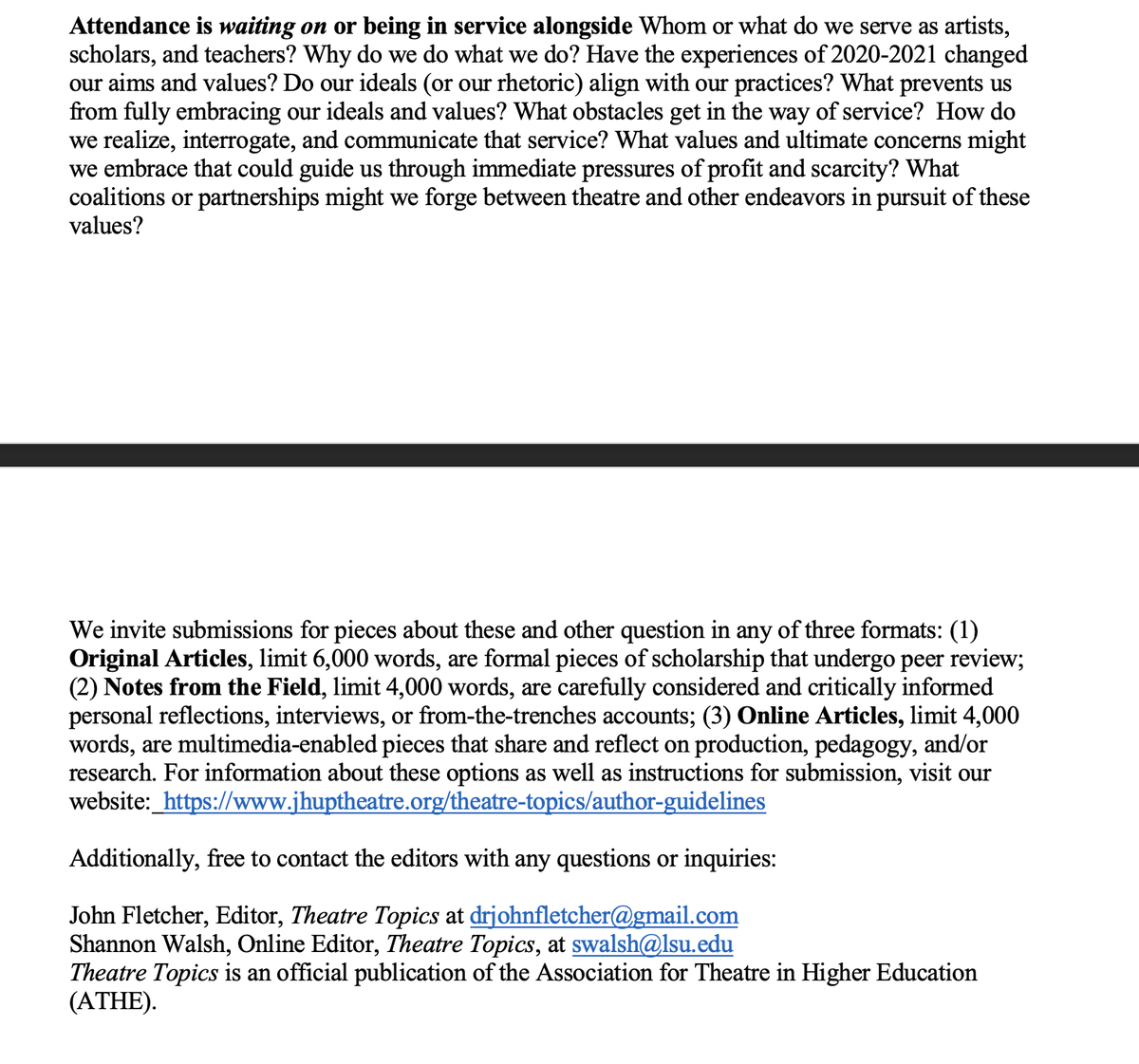 Please see our CFP for our 2022 special issue with the theme of attendance. Reach out to @drjohnfletcher1 and <a href="/slmwalsh/">Shannon Walsh</a> with further questions!