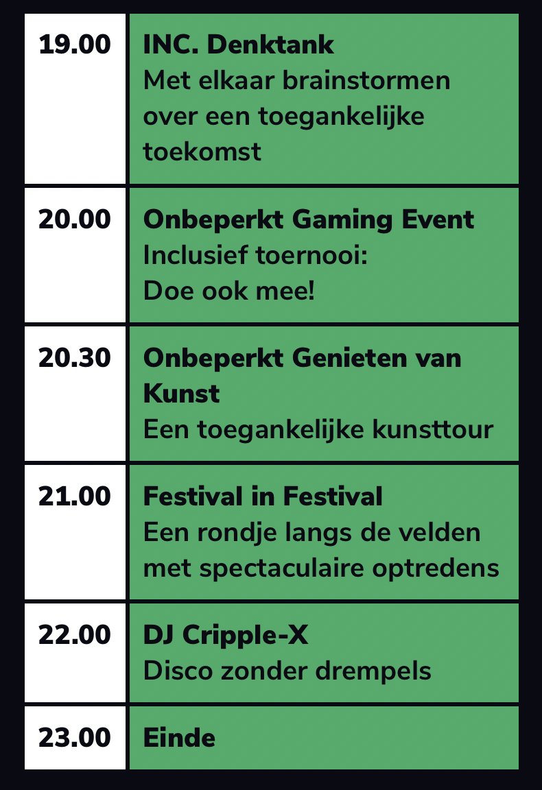 INCFestivalNL's tweet photo. Na een kleine break zijn we zo terug voor het avondprogramma!
Doen jullie ook weer mee? Met onder andere:
π INC. Denktank
π Onbeperkt Gamen, mΓ©t toernooi
π Festival in Festival
β° Om 19.00 uur
π Livestream: https://t.co/9EPBZTaSYs
#incfestival https://t.co/c385n5JgYY