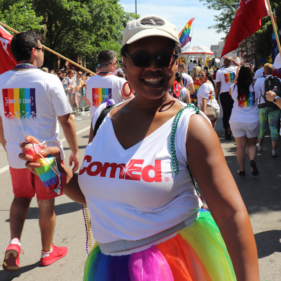 ComEd's tweet image. Our commitment to our community goes beyond being an energy provider, it’s also fostering a workplace that’s inclusive of all our differences. 🌈 We’re looking back at past #PrideParades and celebrating our diverse backgrounds! #PrideMonth #TBT