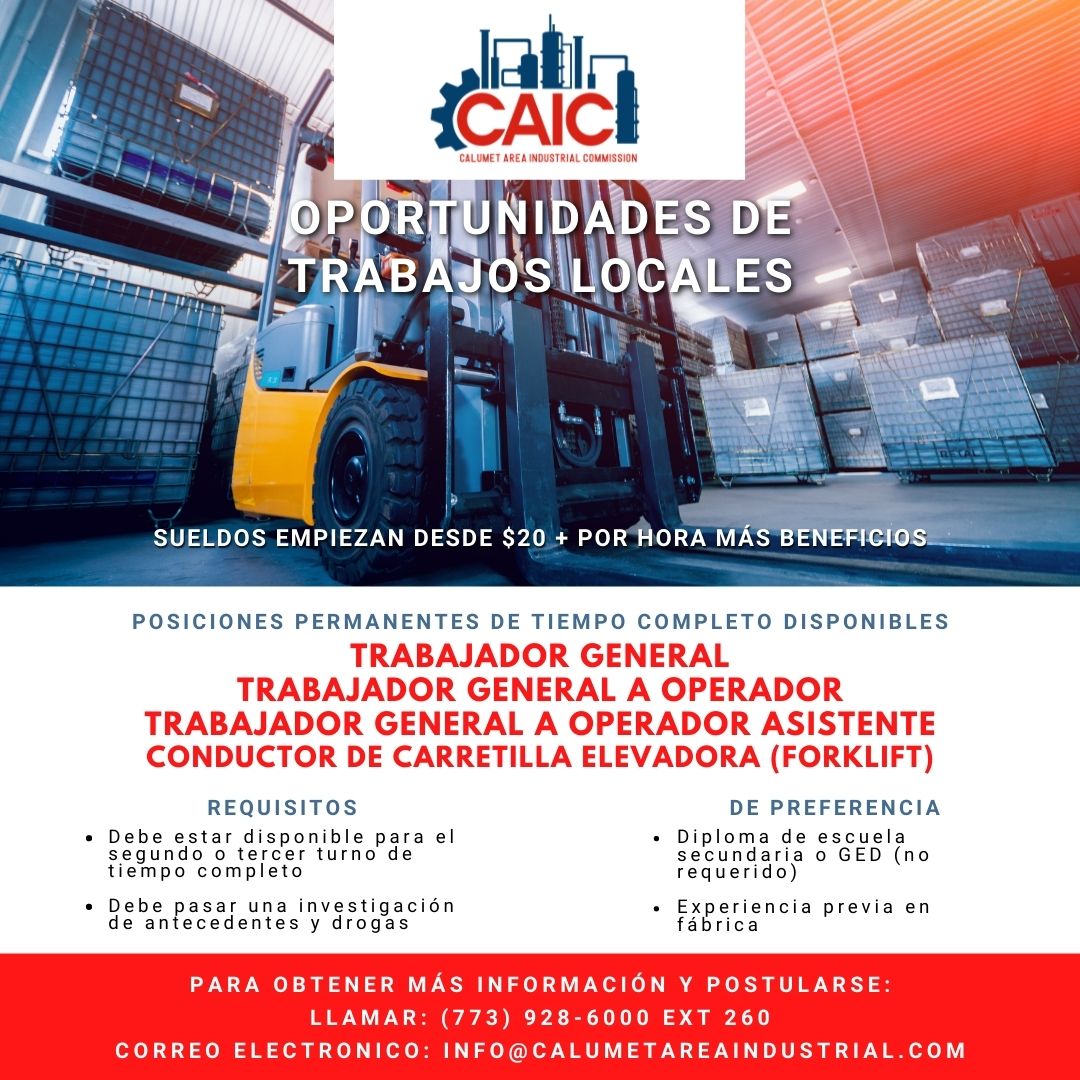 ¿Está usted o alguien que conoce interesado en un trabajo de tiempo completo bien remunerado y con beneficios?
¡Comparta esta publicación y vea cómo CAIC puede ayudarlo hoy!
#CAIC #CompaniasDeChicago #TrabajosEnChicago #IndustriaDeChicago #60617 #60628