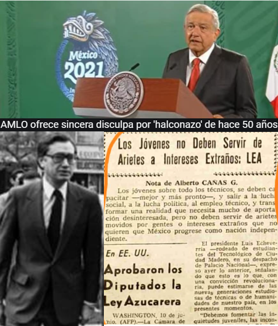 Laueliperavi's tweet photo. López pide disculpa por "halconazo" de hace 50 años. El actual director de la CFE, Manuel Bartlett, era en 1971 director de gobierno en la Secretaria de Gobernación. Hubiera sido muy interesante su exposición sobre el tema en la mañanera. https://t.co/EGNW2CQKTx