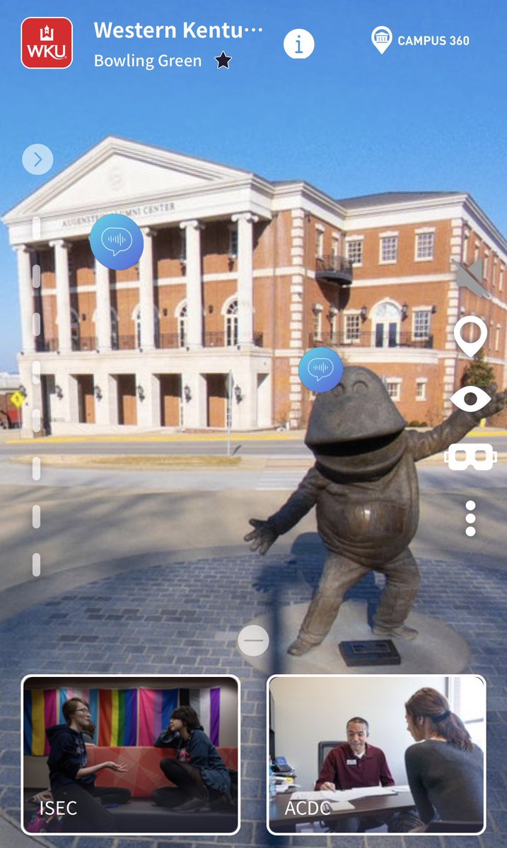 WKUAdmissions's tweet photo. Our 360 virtual tour has been updated with more information about campus! Now you can take a tour from anywhere. Go to https://t.co/0lGbfRuJBc to get started! #visitwku #ClimbWithUs https://t.co/jAkdlnUFQc