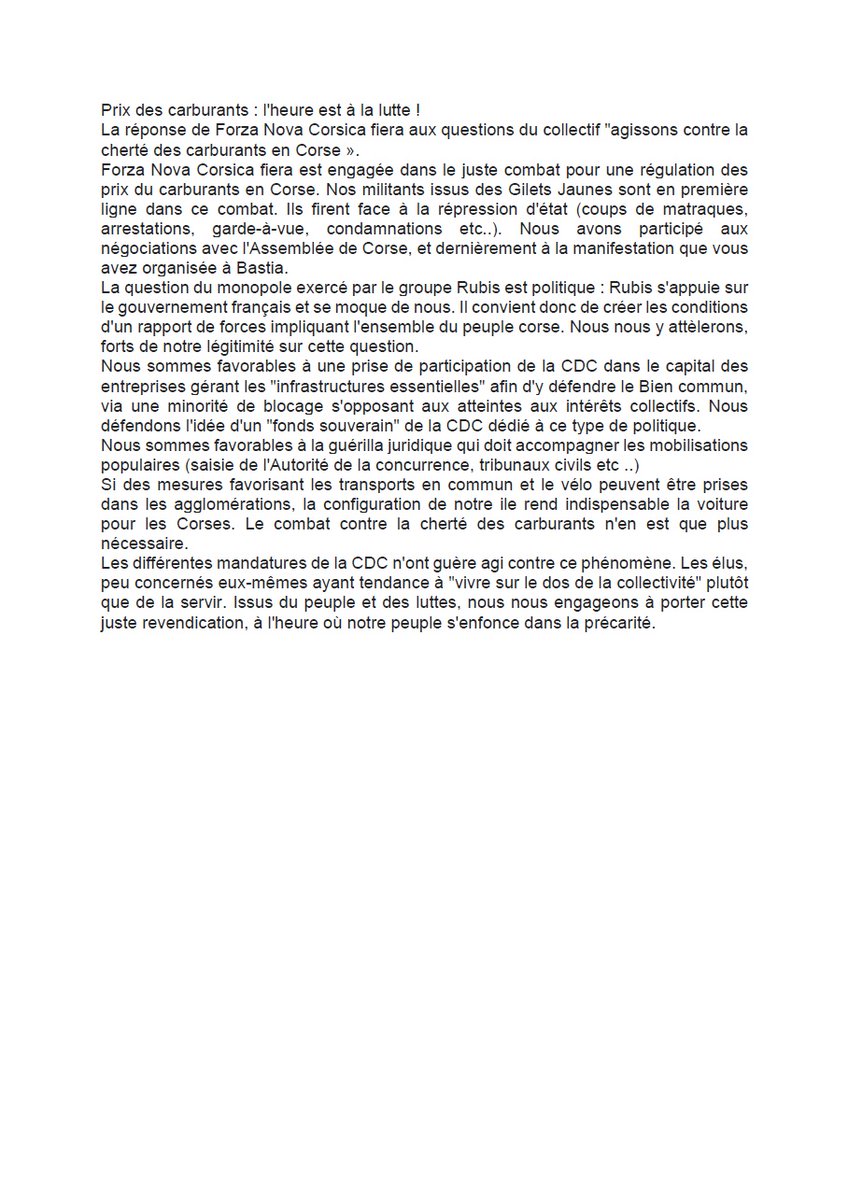 carburantcorse's tweet photo. @JA_Giacomi  tête de liste de @ForzaNova20 a répondu à notre questionnaire. 
Nous l'en remercions. 
Comme nous l'avons dit, nous ne commentons pas les réponses des candidats que nous nous contentons de porter à votre connaissance afin que vous vous forgiez votre opinion. https://t.co/Fxblp8sgCW