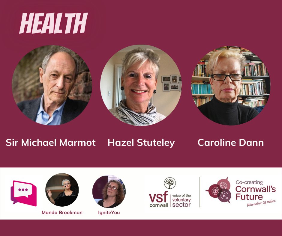 CornwallVSF's tweet photo. Coming up from 12:30 - @MichaelMarmot, Hazel and Dave from @C2exeter @Tr14ersOfficial, @MattTspace, @MandaBrookman discuss #health in #Cornwall and seek to hear your ideas #CoCreateCornwall #IAmCornwall #AltG7 #G7 https://t.co/sn2ZsJQSER