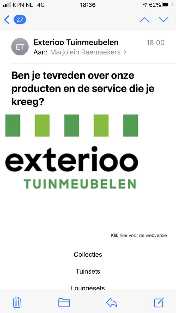Ik zou ‘t vast heel leuk vinden als ik de bestelde en betaalde producten ook daadwerkelijk ontvangen had. Waardeloze service en dan zo’n automatische mail. Schaam je #exteriootuinmeubelen