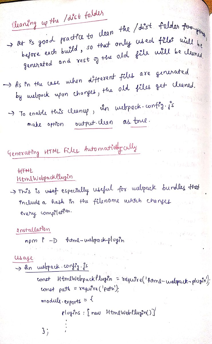 thesavvycoder's tweet image. Finished with #Day10 of #30DaysOfTypeScript challenge.
Topics Covered: Webpack 5 
👉 Minimize CSS
👉 Browser Caching
👉 Generating and customizing HTML files
👉 Production vs Development in builds
Follow for the handwritten notes.
github.com/tarunsinghdev/…
Notes 👇👇
#TypeScript