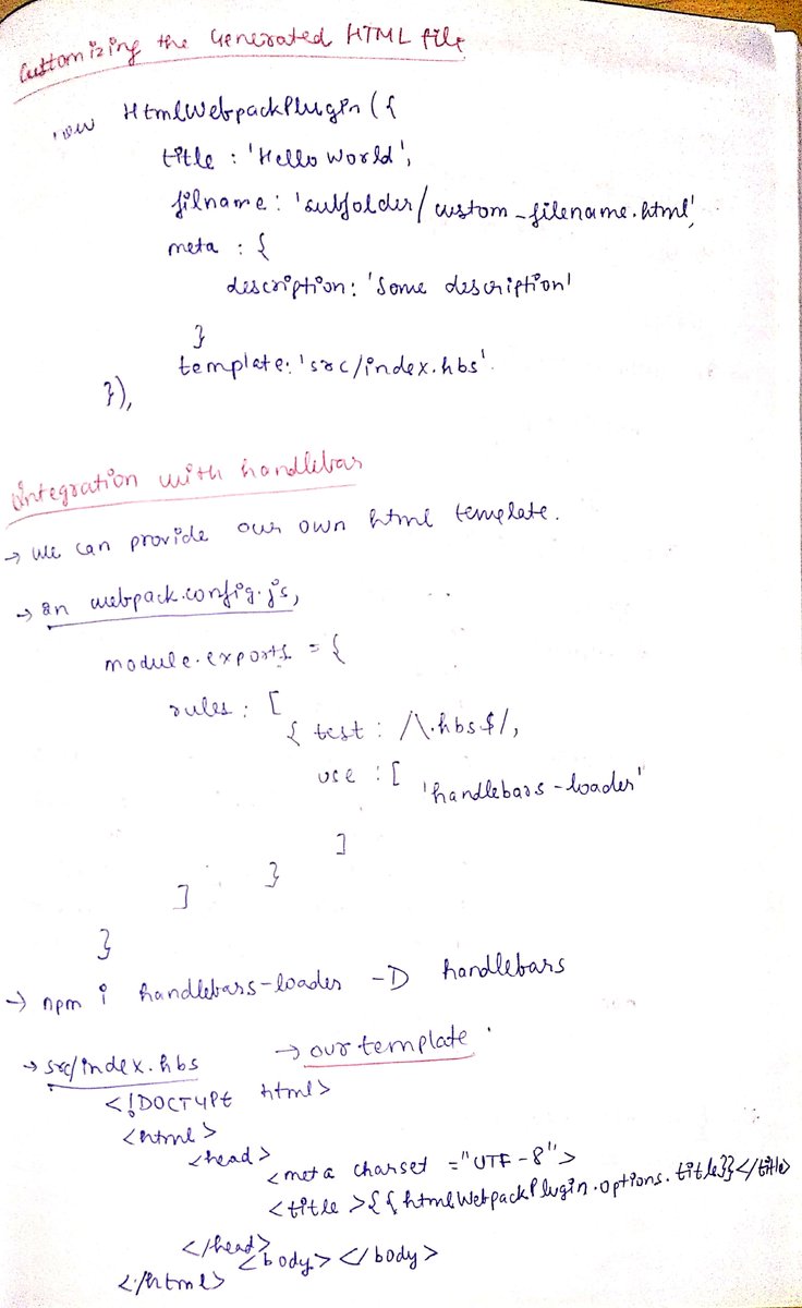 thesavvycoder's tweet image. Finished with #Day10 of #30DaysOfTypeScript challenge.
Topics Covered: Webpack 5 
👉 Minimize CSS
👉 Browser Caching
👉 Generating and customizing HTML files
👉 Production vs Development in builds
Follow for the handwritten notes.
github.com/tarunsinghdev/…
Notes 👇👇
#TypeScript