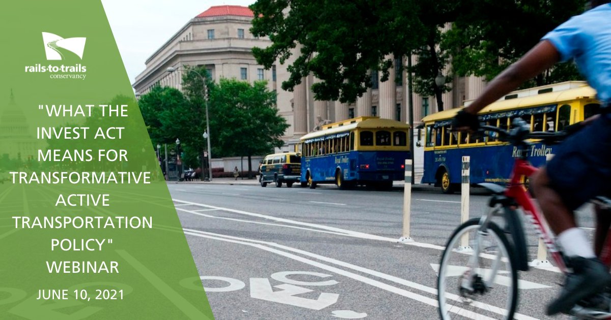 railstotrails's tweet image. Today at 2:30 p.m. ET: Join us for our &quot;What the #INVESTAct Means for Transformative Active Transportation Policy&quot; webinar!

Register for free to learn more about the INVEST Act &amp;amp; what it means for trails and active transportation: rtc.li/invest-act-web… #TrailsTransform