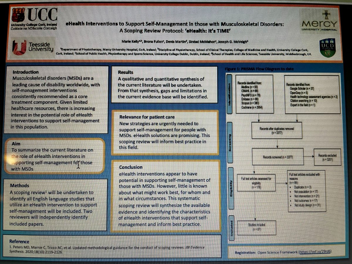 Check out our virtual poster @IASPpain #IASPWorldCongress '#eHealth interventions to support #selfmanagement in those with #MusculoskeletalDisorders Scoping Review Protocol'

iaspvirtualcongress.evareg.com/poster/ehealth…