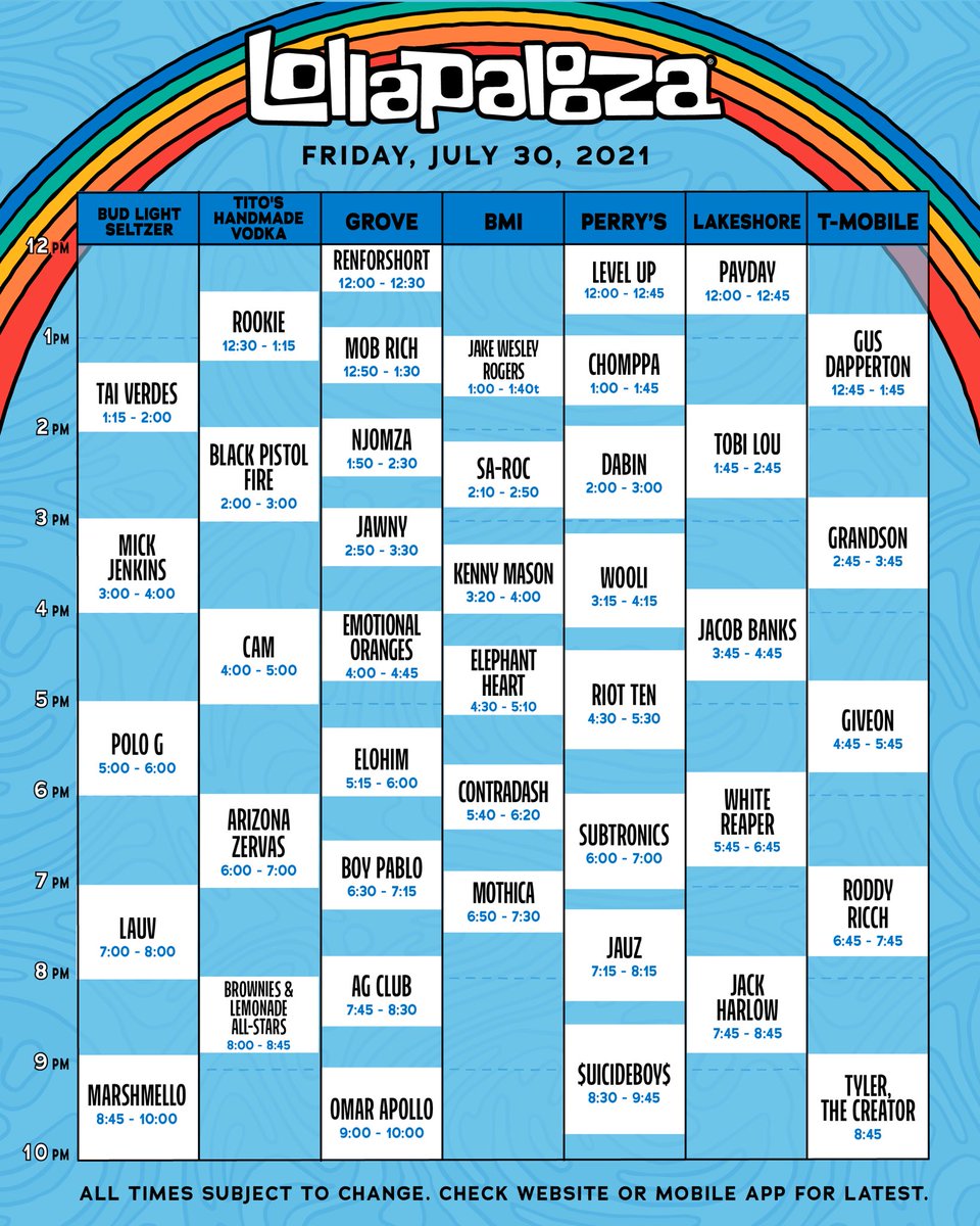 Lollapalooza schedule 2021