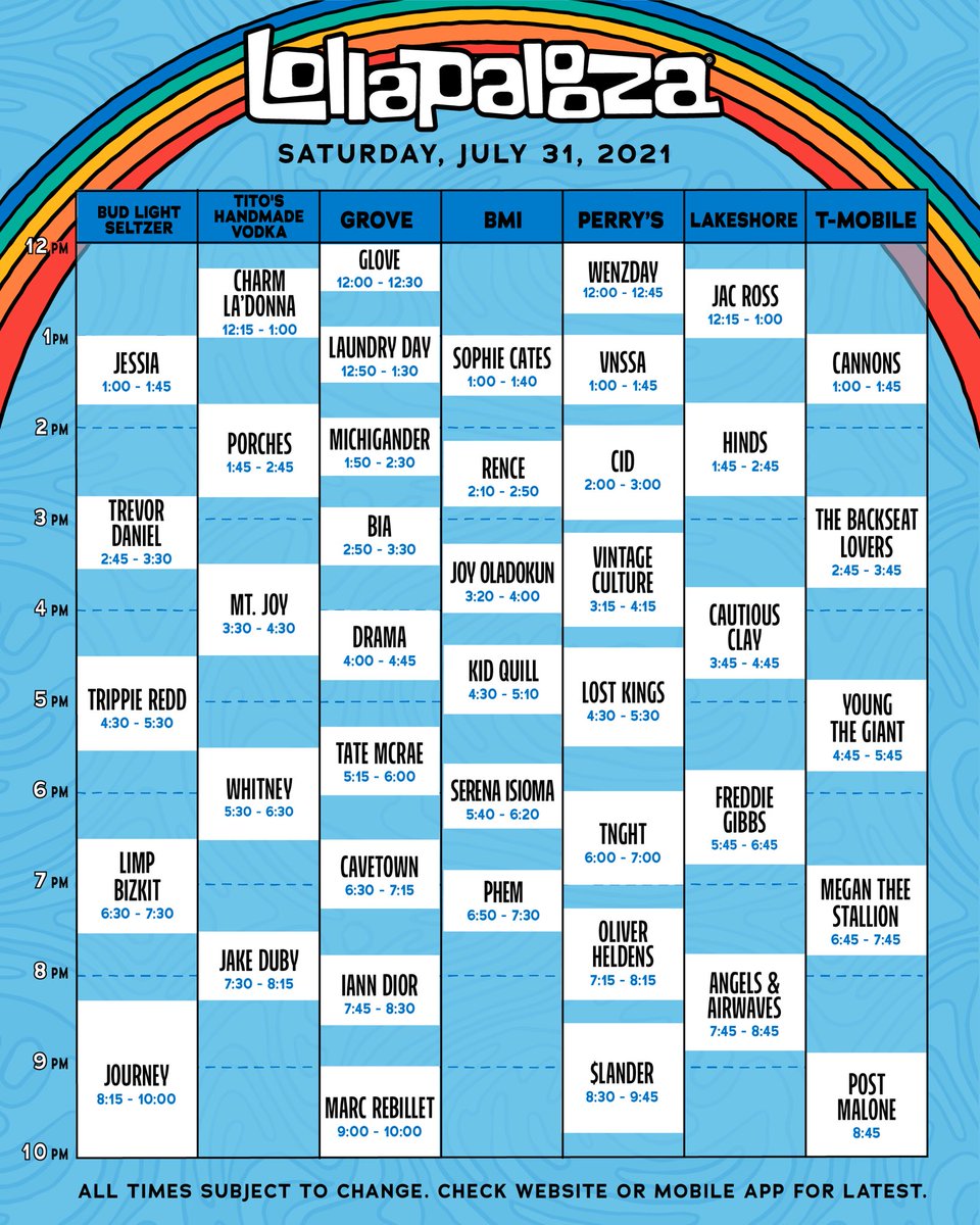 Lollapalooza schedule 2021
