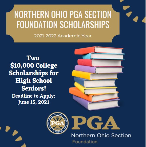 We are five days away from the deadline of the inaugural NOPGA Section Foundation Scholarship Application! If you know a high school senior with an interest in golf, make sure they apply for these $10,000 scholarships today! 

Visit thenorthernohiopga.com/2021-northern-… for more information!