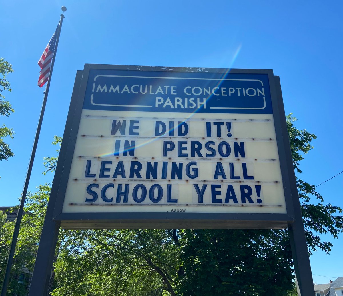 Carroll46's tweet image. “We did it! In person learning all school year!” 

Thank you Immaculate Conception!