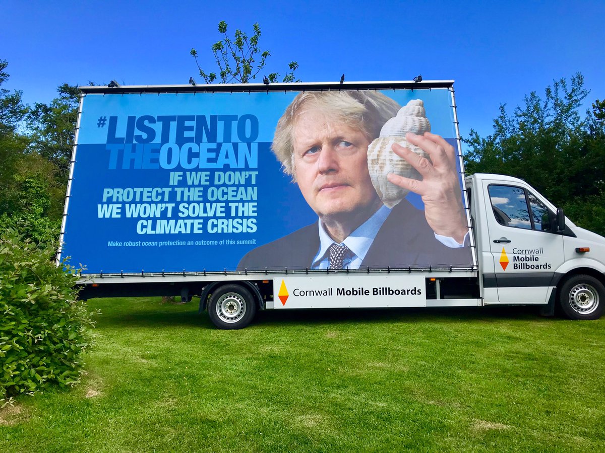 OceanFlotilla's tweet photo. 🙌All set and ready for the #G7 starting tomorrow!
- Boris Barge ✅
- Ad Van ✅
- LED Screen ✅
- Team and #Shellfies props ✅
🐚👂🌊It's time to #ListenToTheOcean #G7Cornwall #G7UK @CommsInc #Cornwall https://t.co/pl62ukuxtC