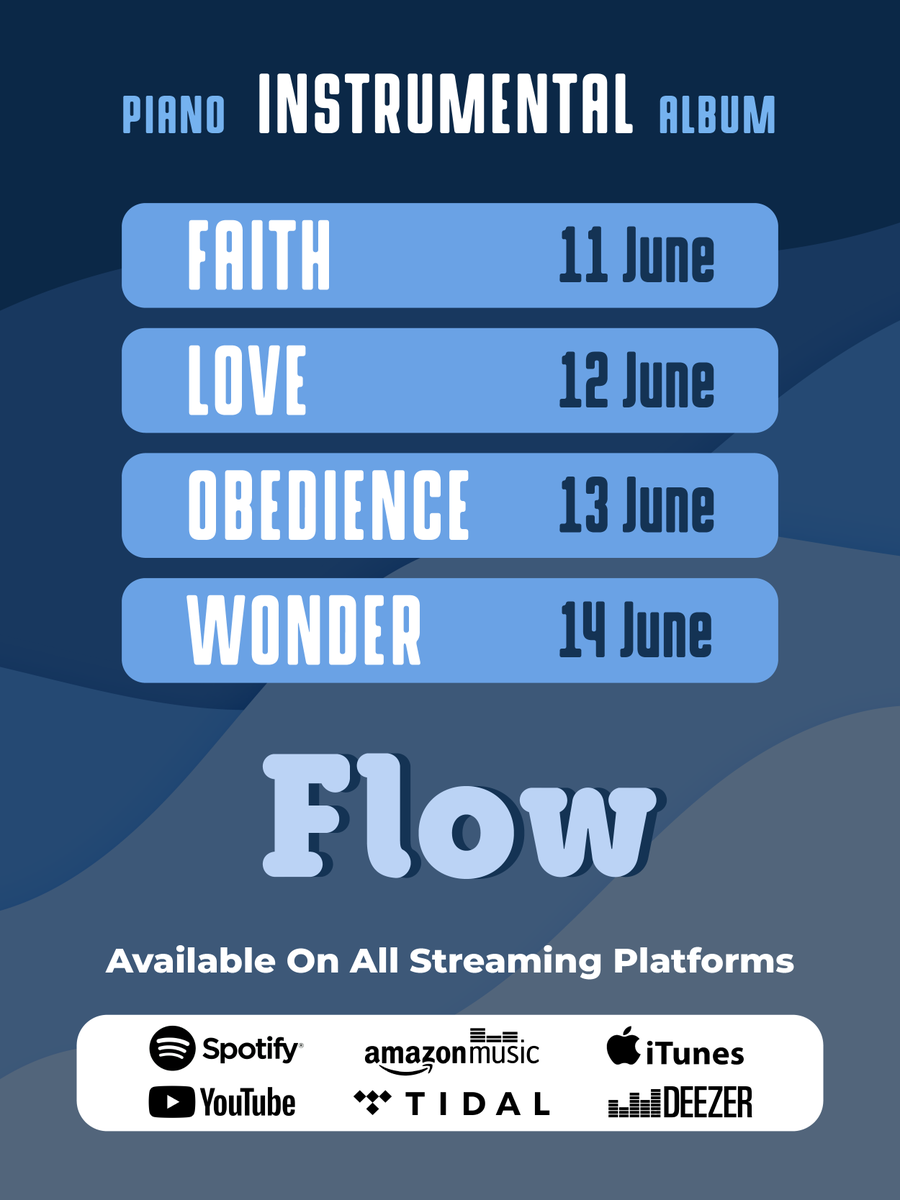 SteveFabianX's tweet photo. "Flow" - Album Releasing Tomorrow!
* Single tracks will be premiered on YouTube on 11th-14th June, 7 PM every night.
* Full album will be available on Spotify, Apple Music, Amazon etc. on 11th June.
Link to all platforms: https://t.co/bJEb54SNOd
#Flow
#Worship
#GodBeExalted https://t.co/Cgtz0XszP5