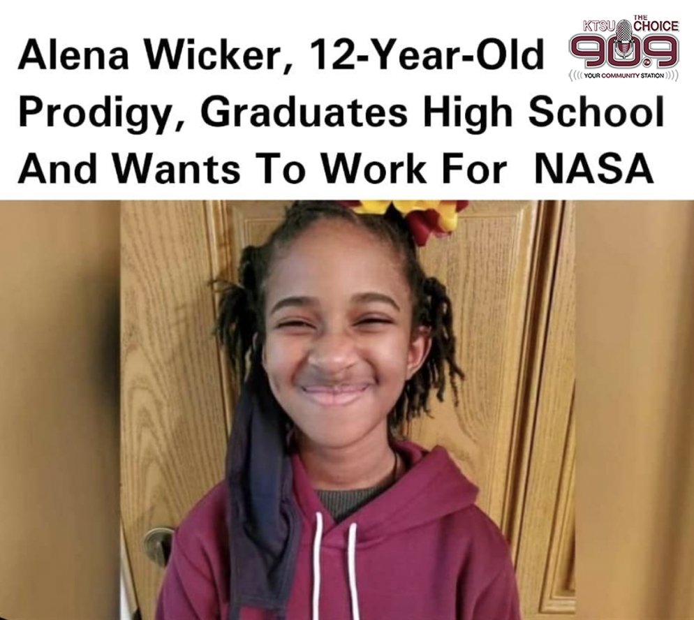 officialKTSU909's tweet photo. #AlenaWicker a 12-year-old prodigy from Arizona, is set to begin her college education at Arizona State University later this year. And that’s just the beginning for her! 🚀 Congratulations Alena! 👏🏾 #KTSUnews #blackexcellence 🏆 https://t.co/MV2A98Cnp0