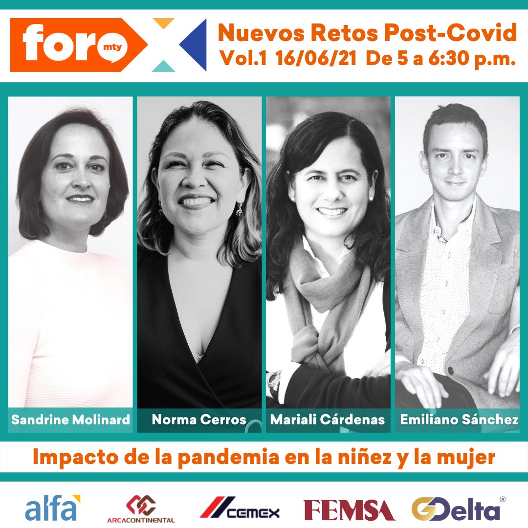 CCivicoNL's tweet photo. Te esperamos en ForoMty X Vol.1. “Nuevos Retos Post-Covid”, este miércoles 16 de junio, a las 5:00p.m.
Participa Sandrine Molinard, directora general de Consejo Cívico
Regístrate en: https://t.co/HT39oDL1g0
Evento sin costo
#ForoMtyX #Nuevosretospostcovid #NiñezEsencial https://t.co/7kxh1Ak3OP