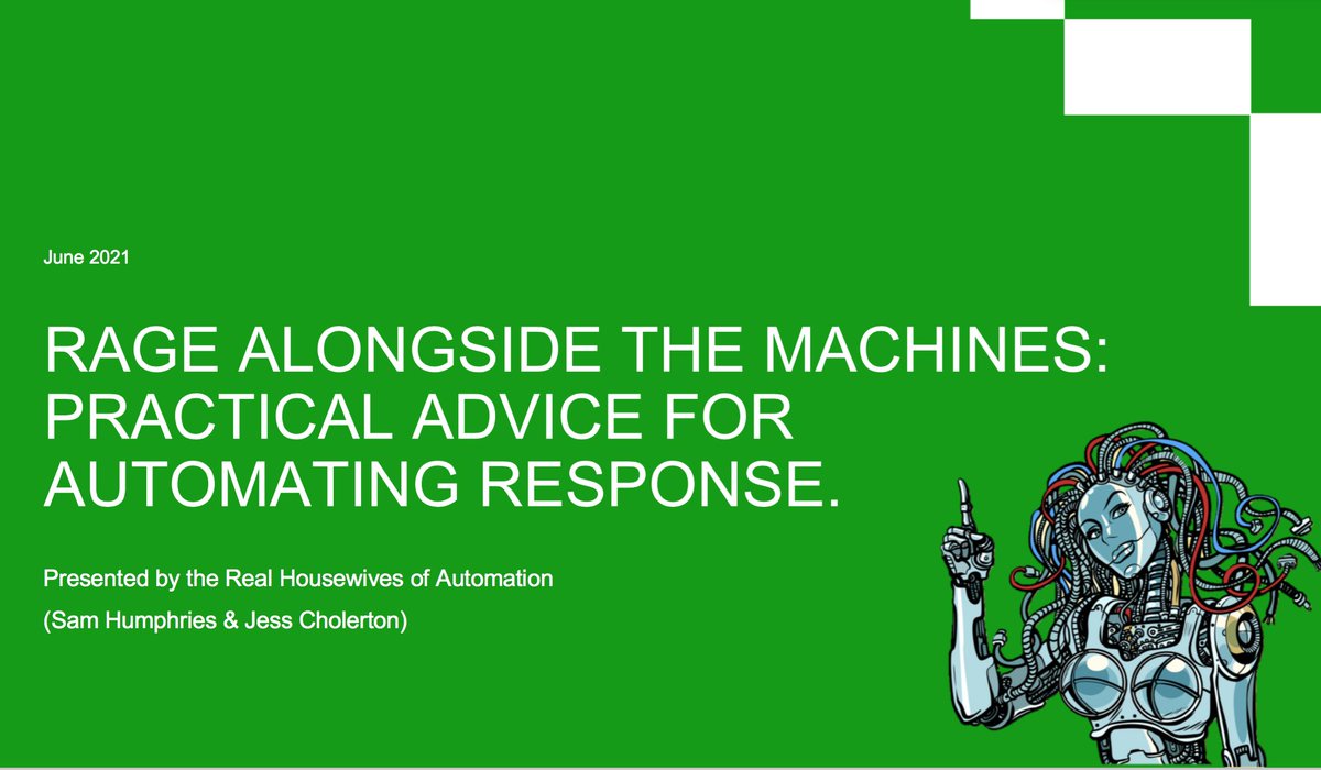 securestep9's tweet photo. Watched a great webinar today: "Rage Alongside the Machines - Advice for Automating Investigation and Response"  presented by fantastic @safesecs and @Jess_Security (aka the Real Housewives of Automation) 

https://t.co/EbNx0fPvba

#IncidentResponse 
#IncidentResponseAutomation https://t.co/QzMPegODui