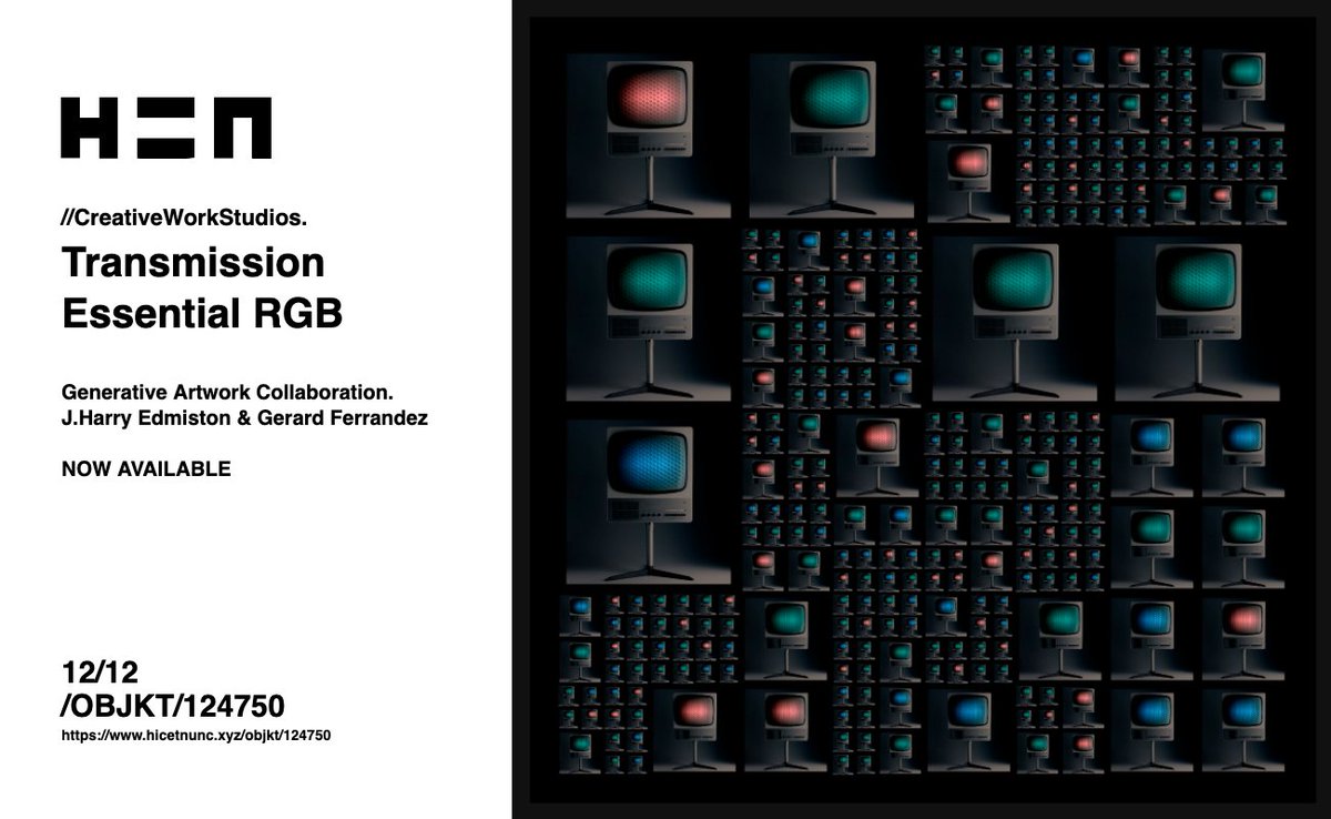 jharryedmiston's tweet photo. Transmission Essential RGB TV Editions.
J.Harry Edmiston // Gerard Ferrandez
Hic Et Nunc :: Collaboration. 

https://t.co/luvlBdXc2b

@onhicetnuncc @hicetnunc2000 
@ge1doot @jharryedmiston @cworkstudios 
#hic100 #nft #nftcollectors #hicetnunc https://t.co/reUp7v8RM5
