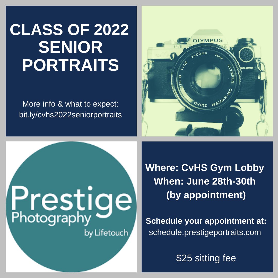 Class of 2022 SENIORS! Senior portrait appointments are available June 28th, 29th, &amp; 30th &amp; will be taken in the gym lobby. There is a $25 sitting fee. Schedule your senior portrait session today and get details at bit.ly/cvhs2022senior… #ClevelandProud