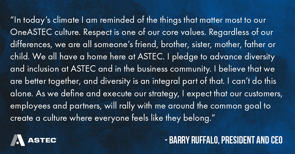 At ASTEC, we are dedicated to advancing diversity and inclusion. #OneASTEC #Astec
