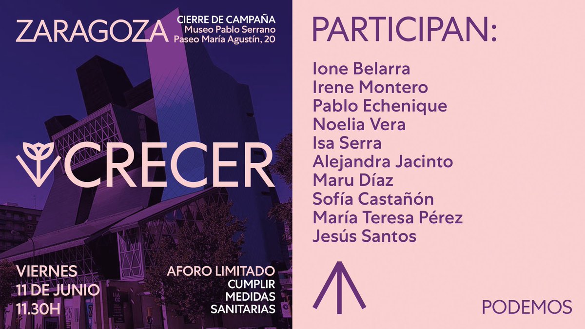 ‼️Mañana cierre de campaña en Zaragoza‼️

Podrás seguir el acto en DIRECTO desde nuestras redes sociales a partir de las 11:30h.